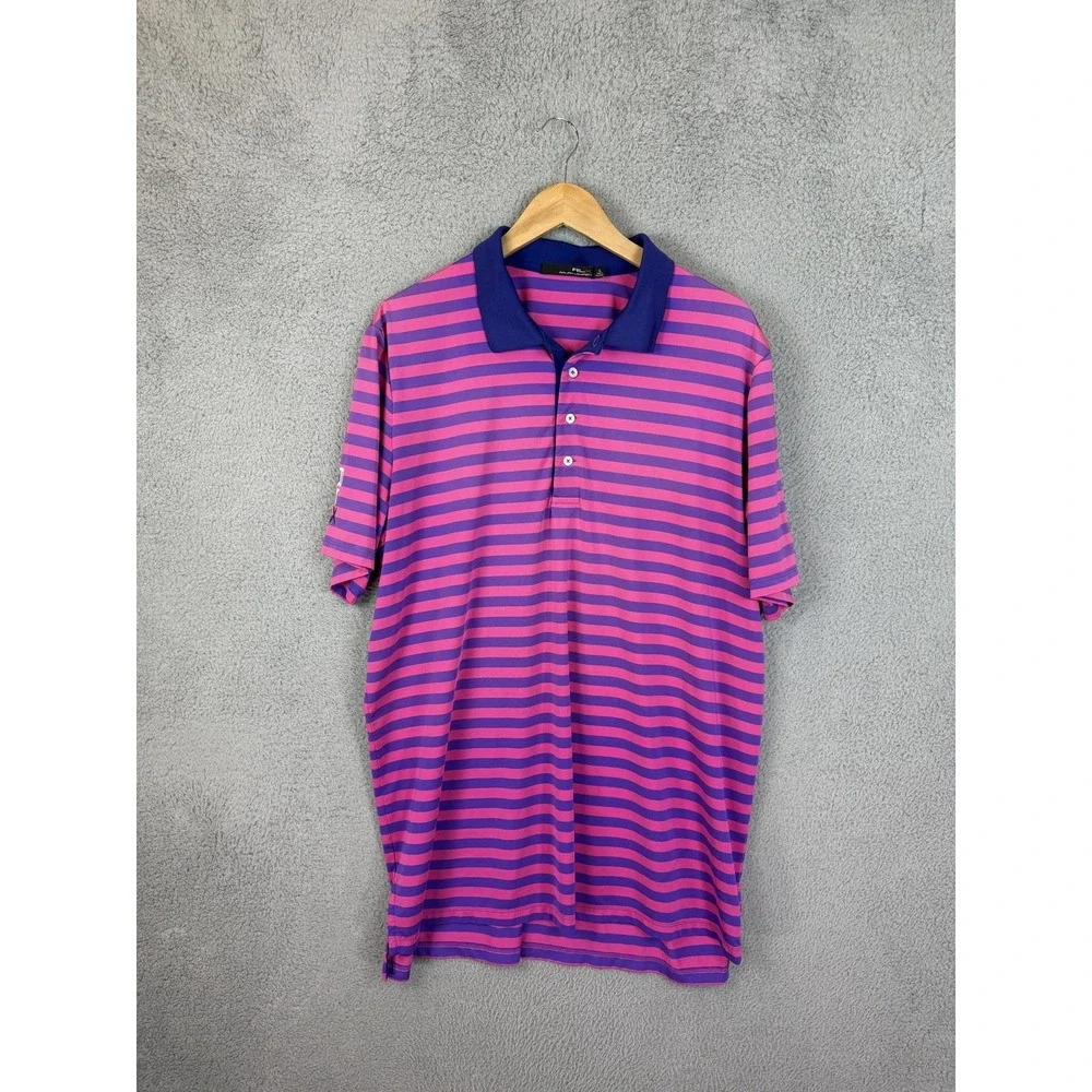 RLX Ralph Lauren Polo Shirt Mens XL Pink Purple Stripe Golf Performance Jersey